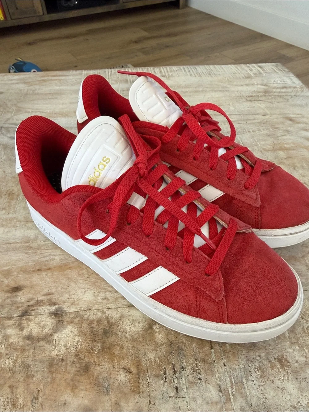 Adidas Grand Court Alpha Suede Low-Top Sneakers {Red/Wht/Gold} 9